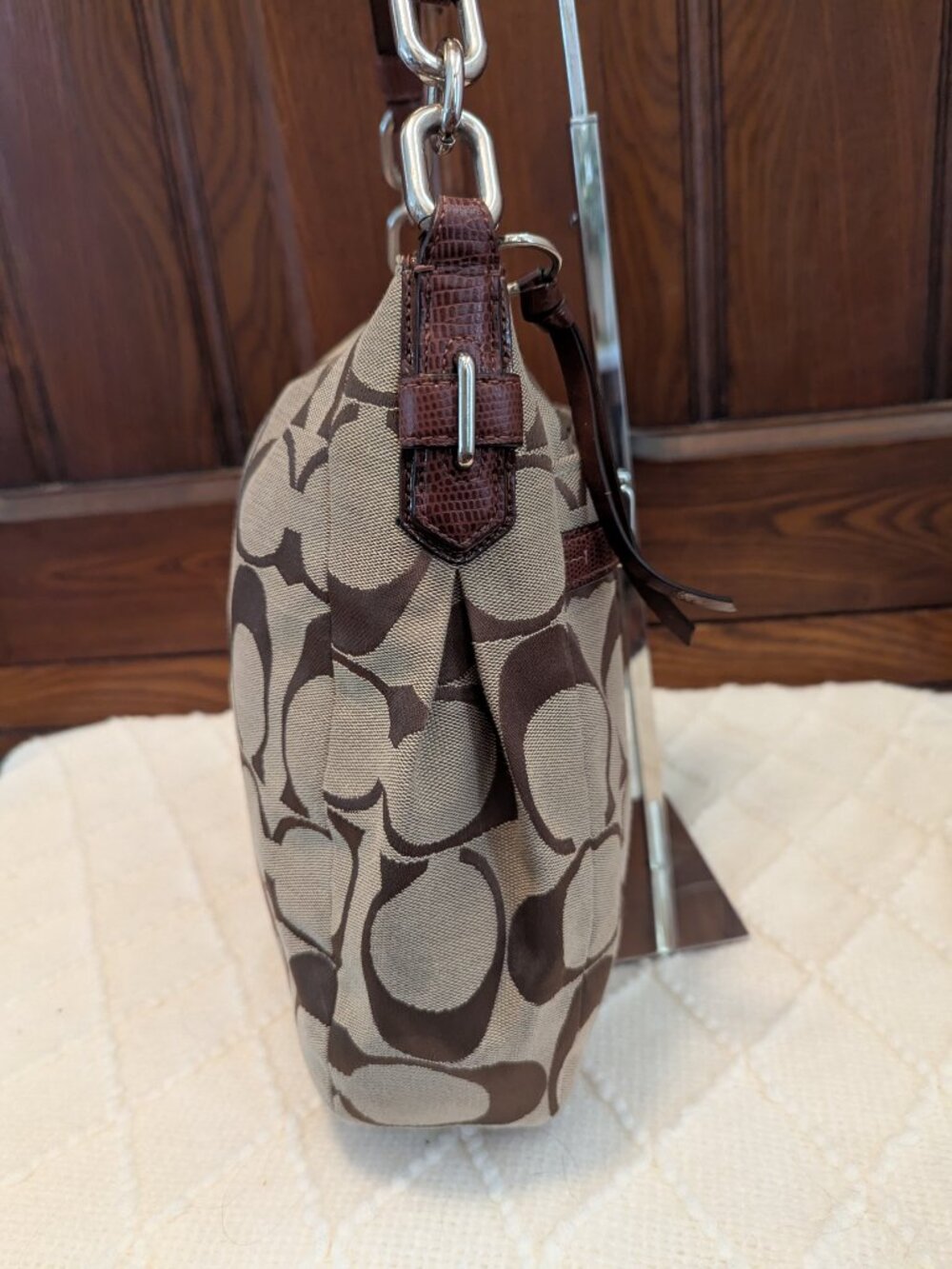Coach Chelsea Ashlyn Signature Canvas Shoulder Bag Color Khaki/Brown Lrg 17834 - Picture 4 of 12